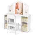 Miniatyrbild 1 av 8: Barn Sminkbord och Stol Set, 41x16x46 cm, Rosa/Vit