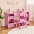 Miniatyrbillede 3 af 8: Toiletbord og Stol Sæt, 41x16x46 cm, Pink/Hvid