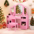 Miniatyrbillede 2 af 8: Toiletbord og Stol Sæt, 41x16x46 cm, Pink/Hvid