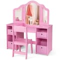 Miniatyrbillede 1 af 8: Toiletbord og Stol Sæt, 41x16x46 cm, Pink/Hvid