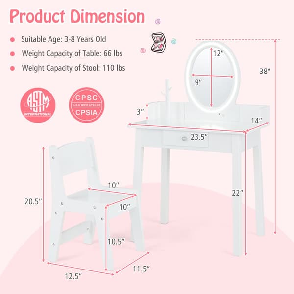 Sminkbordssats, 23,5x14x38 tum, Vit