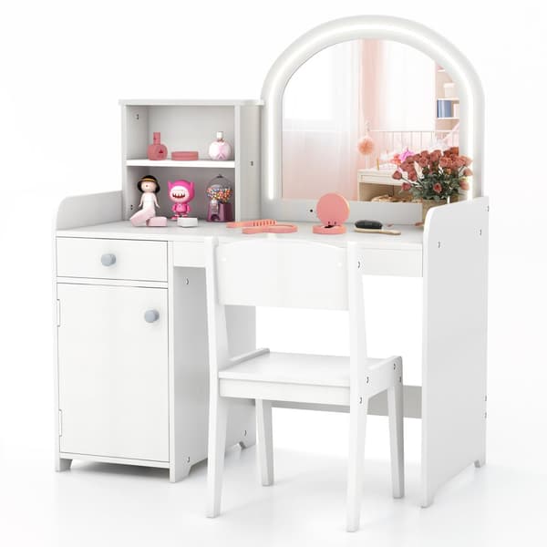 Sminkbord och Stolsset, 31,5x16x37 tum, Vit