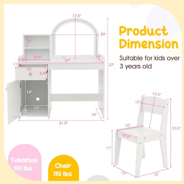 Sminkbord och Stolsset, 31,5x16x37 tum, Vit