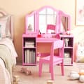 Miniatyrbillede 3 af 8: Toiletbord og Stol Sæt, 41x16x46 cm, Pink/Hvid