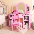 Miniatyrbillede 6 af 8: Toiletbord og Stol Sæt, 41x16x46 cm, Pink/Hvid