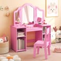 Miniatyrbillede 2 af 8: Toiletbord og Stol Sæt, 41x16x46 cm, Pink/Hvid
