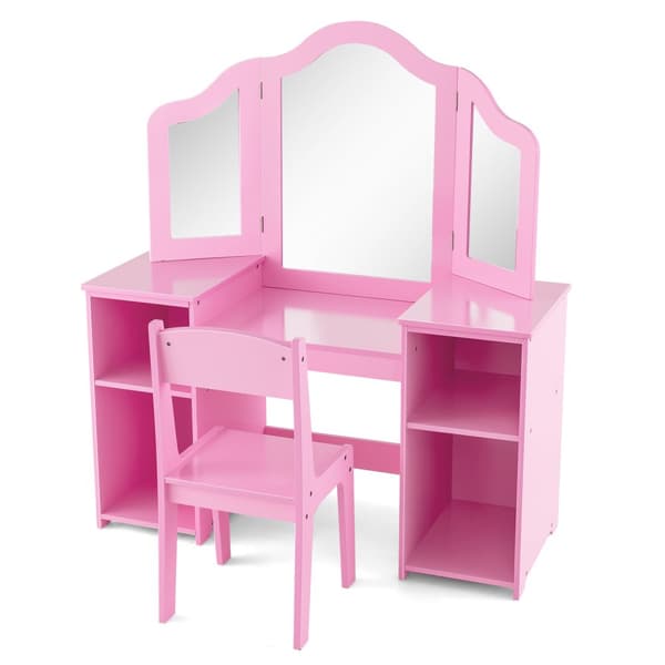 Toiletbord og Stol Sæt, 41x16x46 cm, Pink/Hvid
