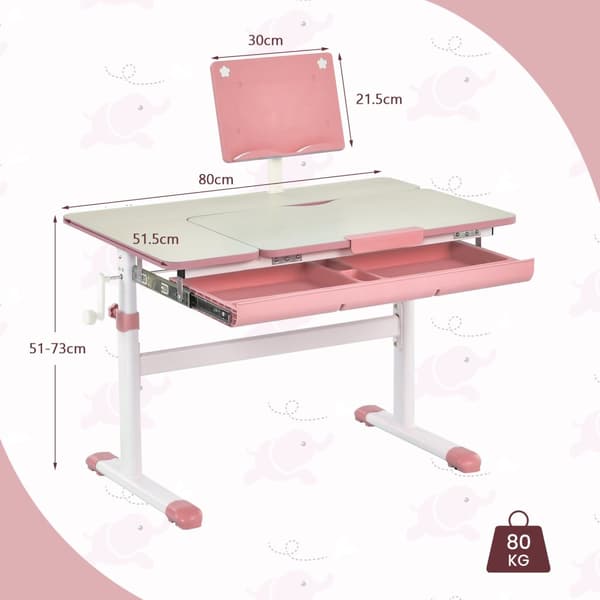 Barnskrivbord, 81x52x81-103 cm, Rosa