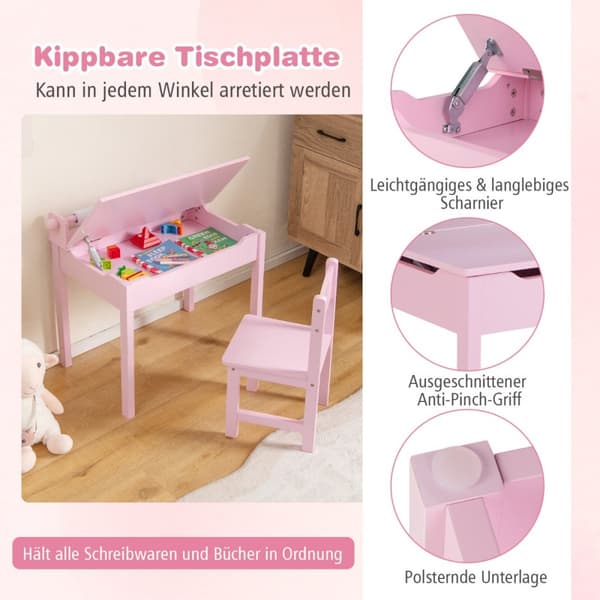 Børnebord og stol sæt, 60x40x58 cm, Pink