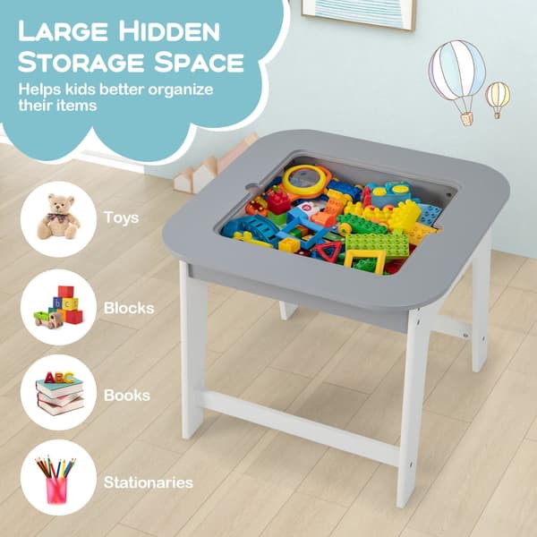 Børnebord og Stole Sæt, 24x24x19.5 tommer, Grå