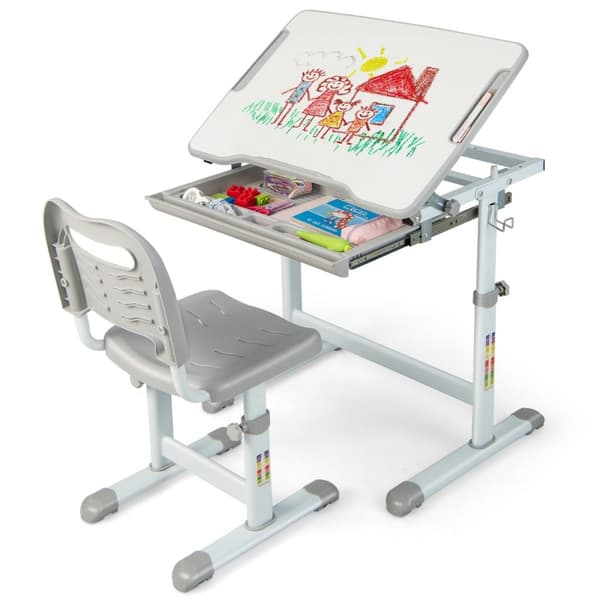 Børnebord og stol sæt, 66x47x52-77 cm, 41x35x62-78 cm, Grå