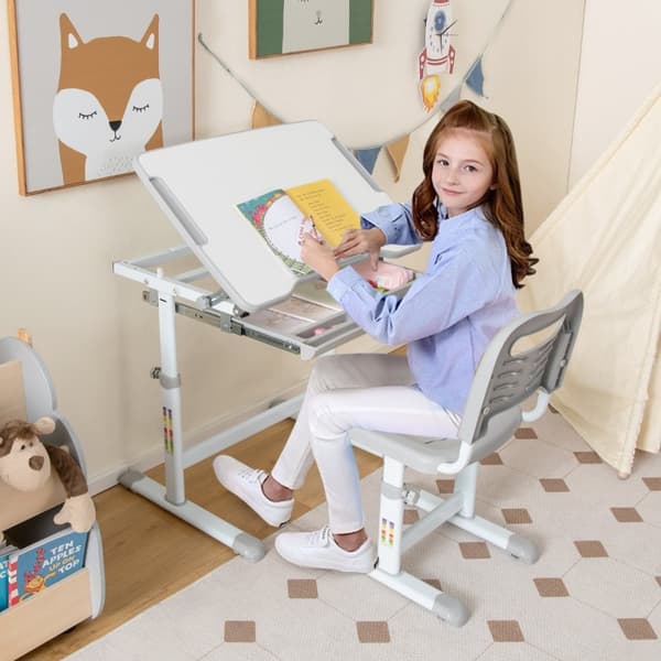 Børnebord og stol sæt, 66x47x52-77 cm, 41x35x62-78 cm, Grå