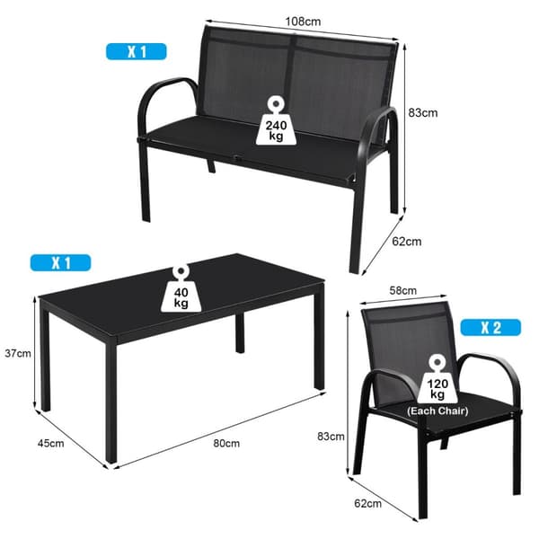 Utemöbelset, 62x58x83 cm, 62x108x83 cm, 80x45x37 cm, Svart/Grå