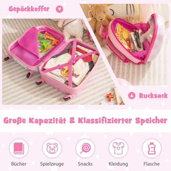 Kuffertsæt, Enhjørning 16'' Børnekuffert + 12'' Rygsæk, Pink