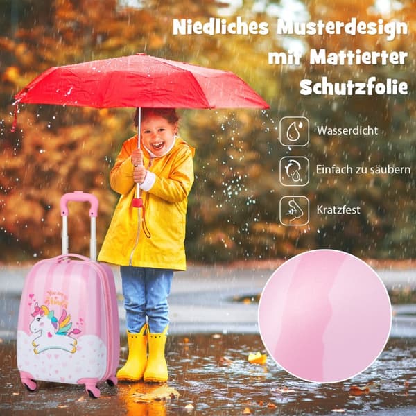 Kuffertsæt, Enhjørning 16'' Børnekuffert + 12'' Rygsæk, Pink