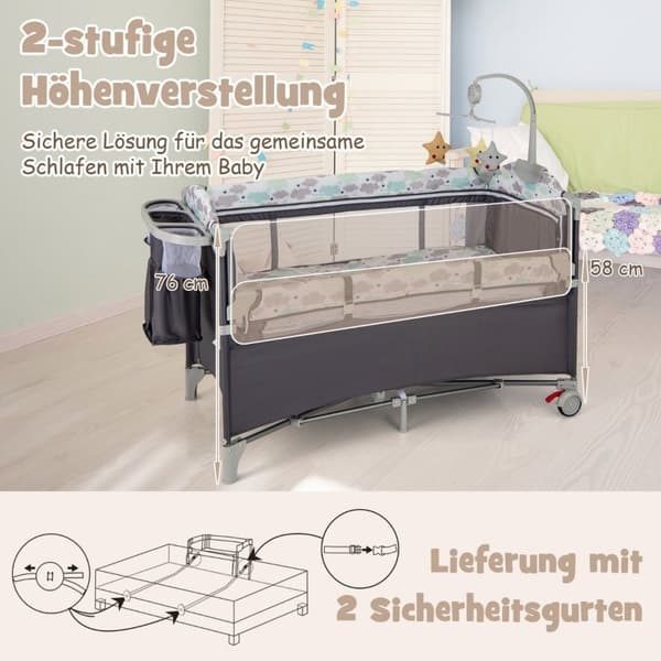 Rejsebabyseng, 125x65x76 cm, Grå
