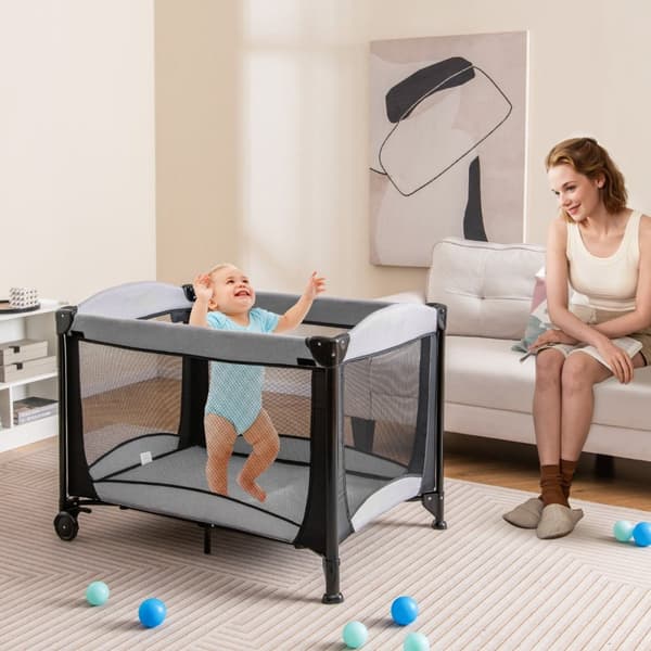 Transportabel baby seng, 110x78x78 cm, Sort + Grå