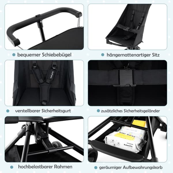 Hopfällbar Barnvagn, 66x45x118 cm, Svart