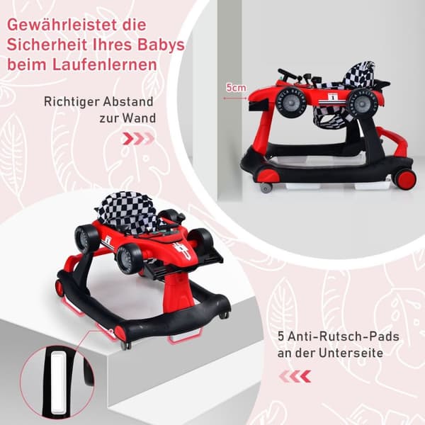 Baby Walker, 73x61x51.5/53.5/55.5 cm, Rød