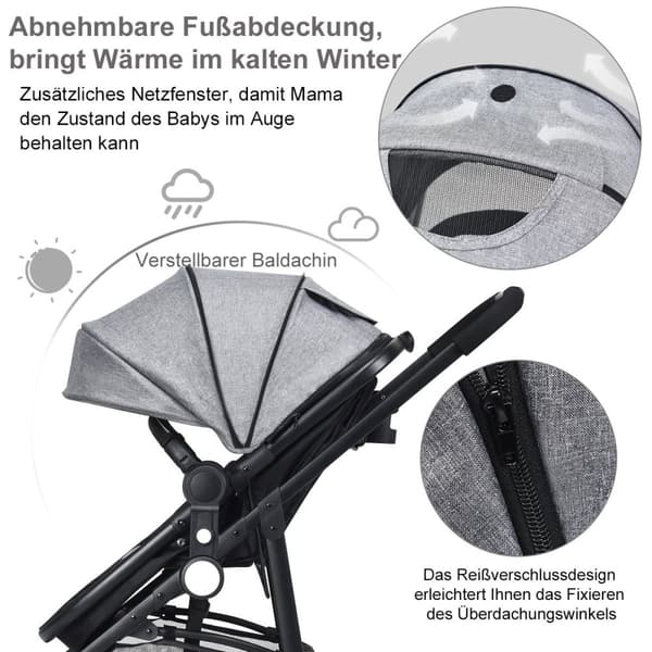 Lastenvaunut, 94x56x101 cm, Musta