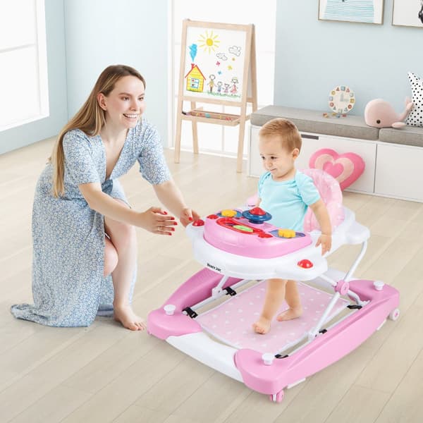 Babysitter, 6 i 1 Hoppgunga med Justerbar Höjd, 28x24x19.5 tum, Rosa