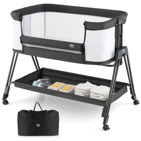 Transportabel babykrybbe, 97x56x71.5-86.5 cm, Grå + Hvid