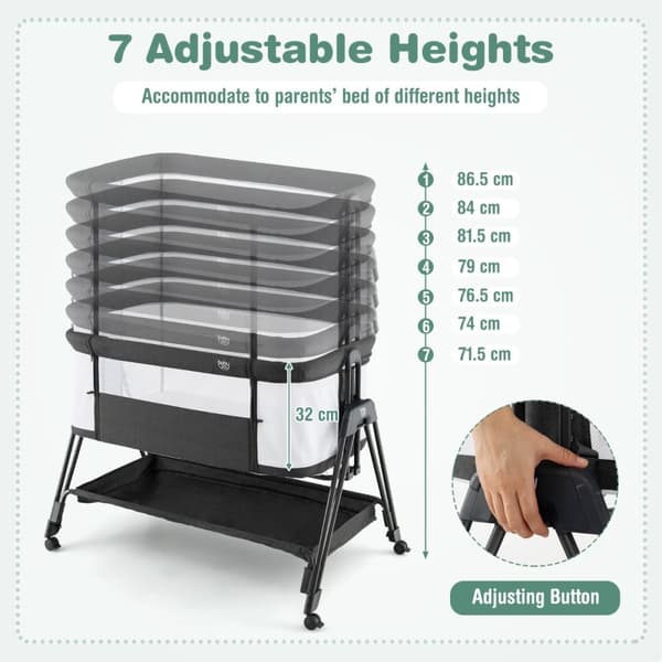 Transportabel babykrybbe, 97x56x71.5-86.5 cm, Grå + Hvid