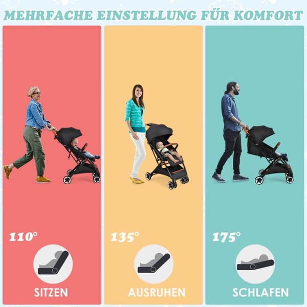 Sammenklappelig klapvogn, 86x52x97 cm, Sort