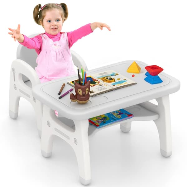 Barnens aktivitetsbord och stol set, 31x19.5x19.5 tum, Grå