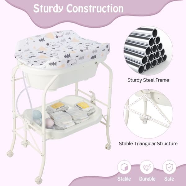Skötbord för baby, 86x50x104 cm, Vit