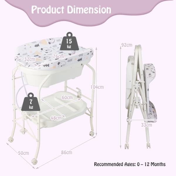 Skötbord för baby, 86x50x104 cm, Vit