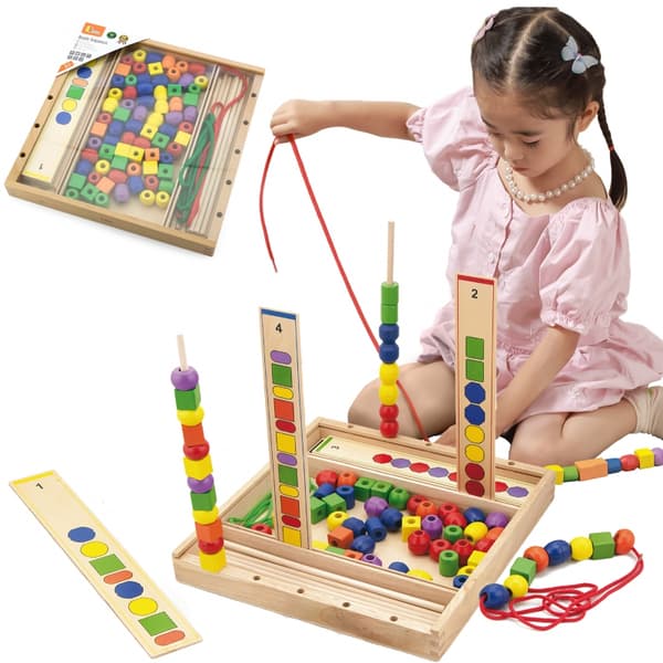VIGA Træ Pædagogisk Spil – Logiske Perler, 104 Stykker, Montessori