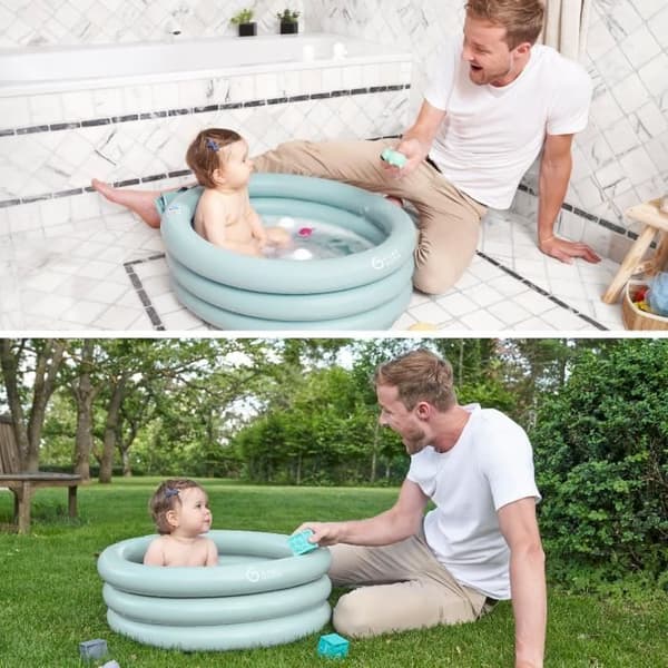 Babymoov puhallettava matkakylpyamme, muuntuu lastenaltaaksi, irrotettava pienennysosa, 0–12 kuukauden ikäisille, Aqua Dots