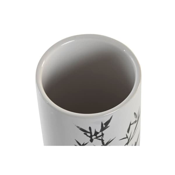 Toothbrush Holder DKD Home Decor White Black Rubber wood Stoneware 7,6 x 7,6 x 11 cm (12 Units)