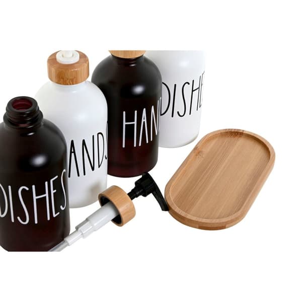 Soap Dispenser Home ESPRIT White Black Bamboo Crystal 350 ml 15,5 x 8 x 19 cm (2 Units)