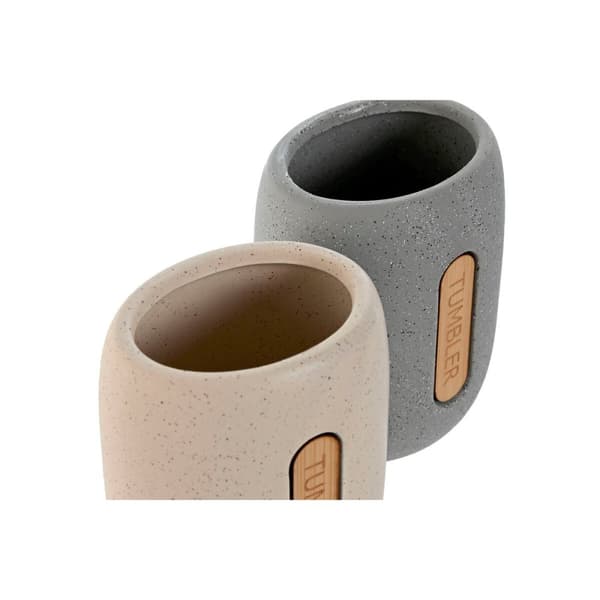 Toothbrush Holder Home ESPRIT Grey Cream Dolomite 8,5 x 7 x 11 cm (2 Units)