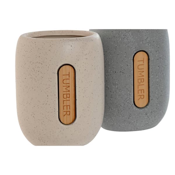 Toothbrush Holder Home ESPRIT Grey Cream Dolomite 8,5 x 7 x 11 cm (2 Units)