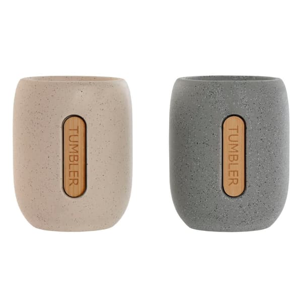 Toothbrush Holder Home ESPRIT Grey Cream Dolomite 8,5 x 7 x 11 cm (2 Units)