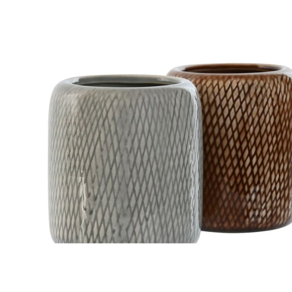Glass Home ESPRIT Brown Grey Stoneware 8,5 x 8,5 x 10 cm (2 Units)