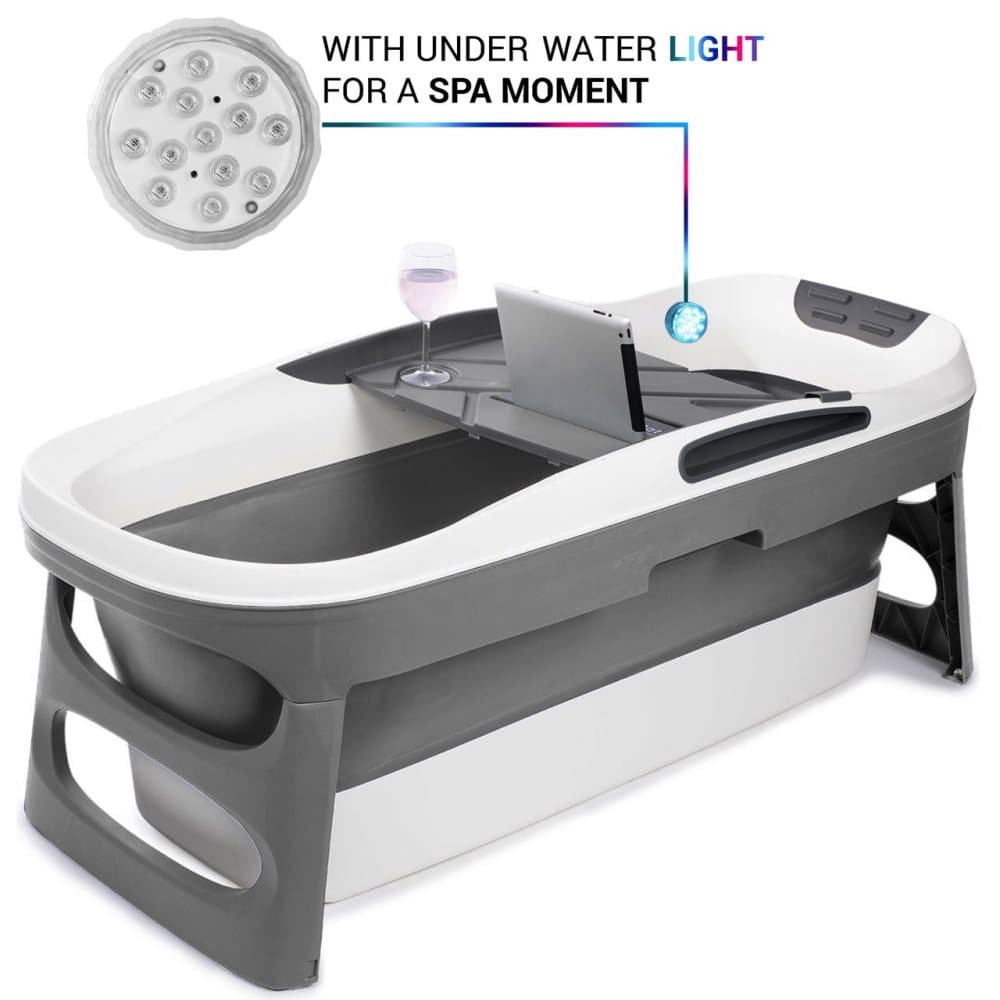 HelloBath® Hopfällbart bad Antracit - Sittbad för vuxna - Hopfällbart bad - Badhink - Modell: Oliver - Inkl. Badlampa och avloppsslang upp till 3 mete