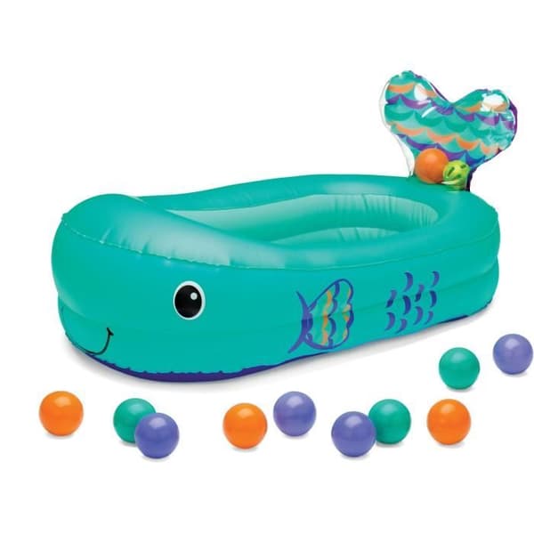 Infantino Whale uppblåsbart badkar - Integrerade spelbollar och termiska - 76 x 45 cm