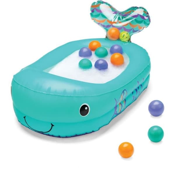 Infantino Whale uppblåsbart badkar - Integrerade spelbollar och termiska - 76 x 45 cm