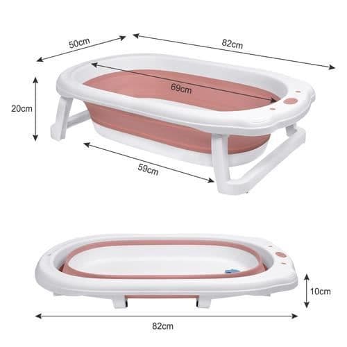 LZQ Babybadkar - Vikbart - med dräneringsnät - med badmatta - Lämplig för bebisar 0-8 år - Rosa
