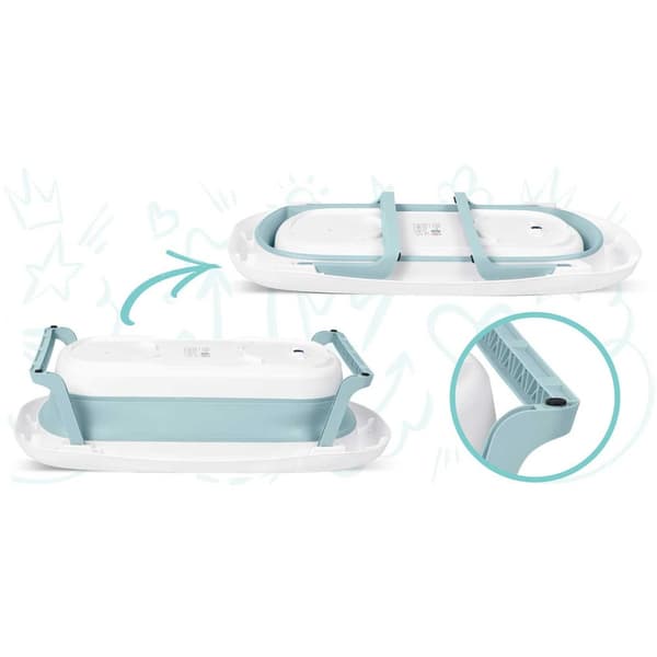 Babybad med termometer - blå hvid - 51x21,5 cm