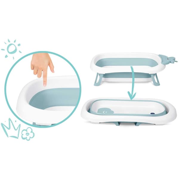 Babybad med termometer - blå hvid - 51x21,5 cm