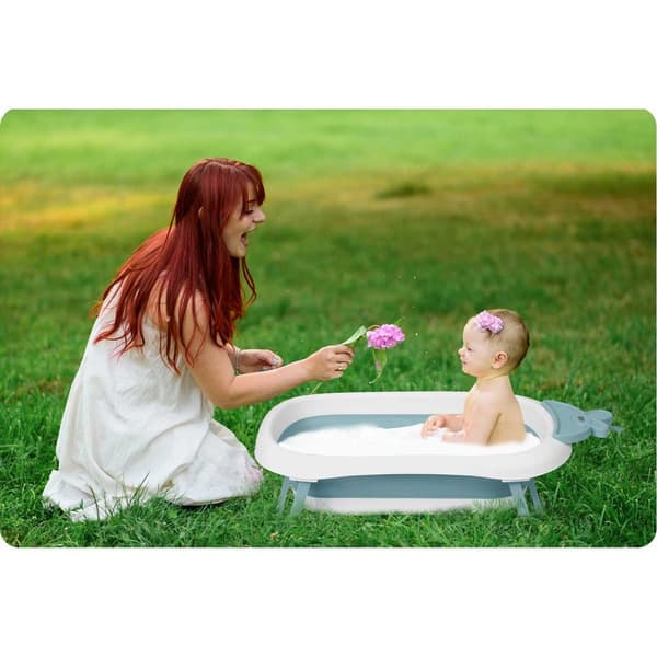 Babybad med termometer - blå hvid - 51x21,5 cm