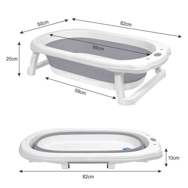 YUENFONG hopfällbart babybadkar med badkudde, ergonomiskt, halkfritt, för nyfödda, spädbarn 0 månader+, grått