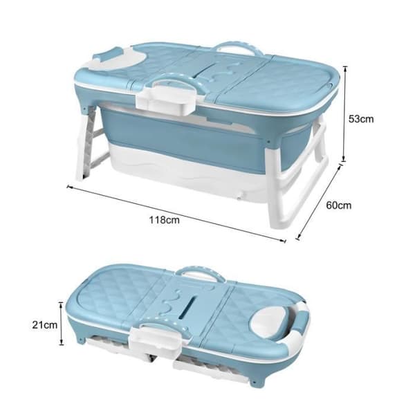 YUENFONG hopfällbart badkar för vuxna L 118 x 62 x 53 cm, bärbart badkar med avtagbart lock för litet badrum