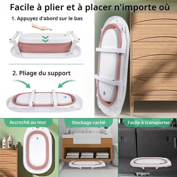 LARS360 hopfällbart babybadkar med badkudde Ergonomiskt babybadkar för spädbarn och nyfödda (rosa)