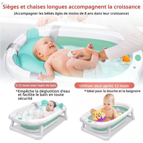 LARS360 Vikbart hopfällbart babybadkar med badkudde Ergonomiskt babybadkar för spädbarn och nyfödda (grönt)